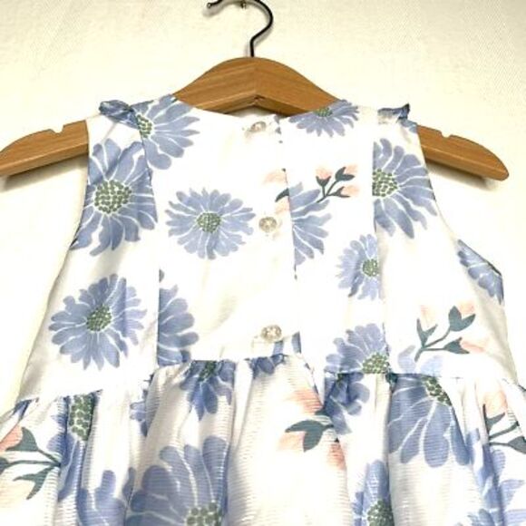 Pippa & Julie Girls A-Line Dress White Blue Floral Crew Sleeveless Lined Bow 24M - Picture 5 of 10
